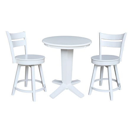 International Concepts 30 in. Solid Wood Round Top Pedestal Dining Table with 4 Counter Height Stools in White K08-30RT-23B-S800SW2
